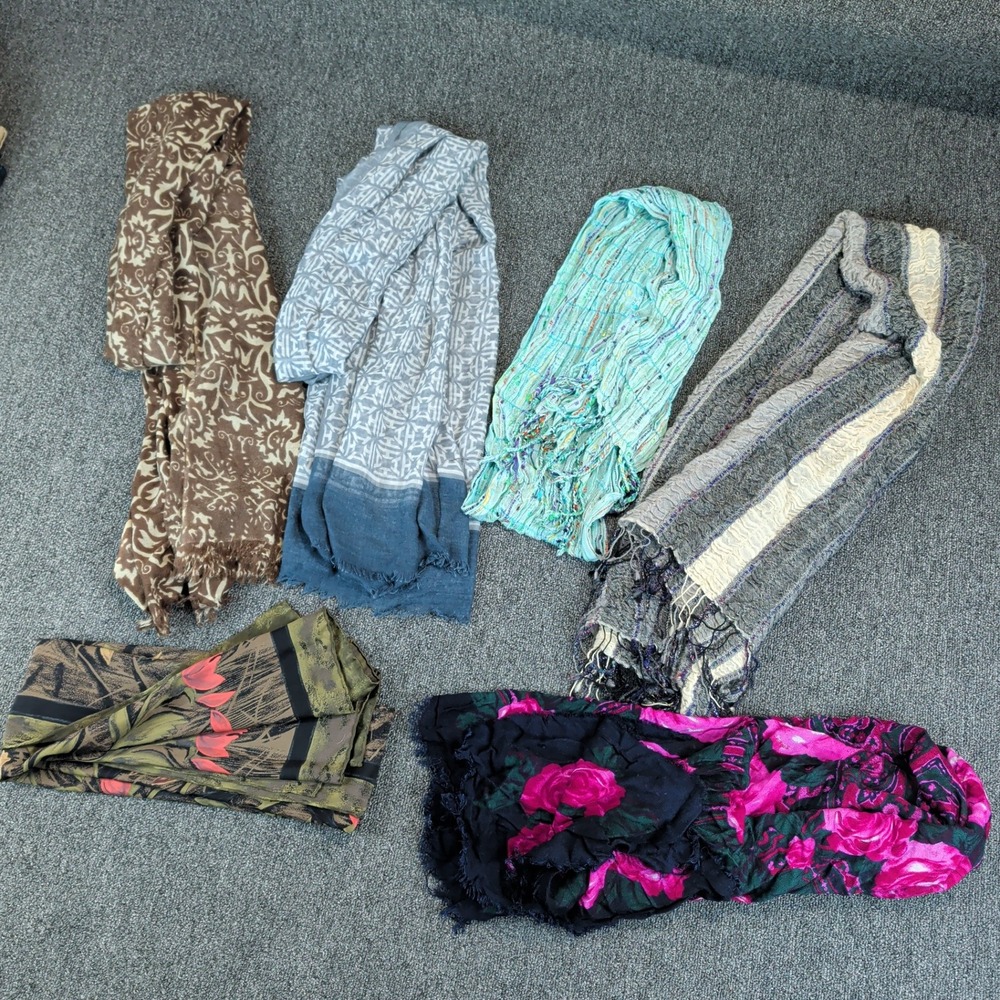 Lot of 6 Boho Scarves OS Womens Multicolor Floral Geometric Fringe Bundle — photo 2